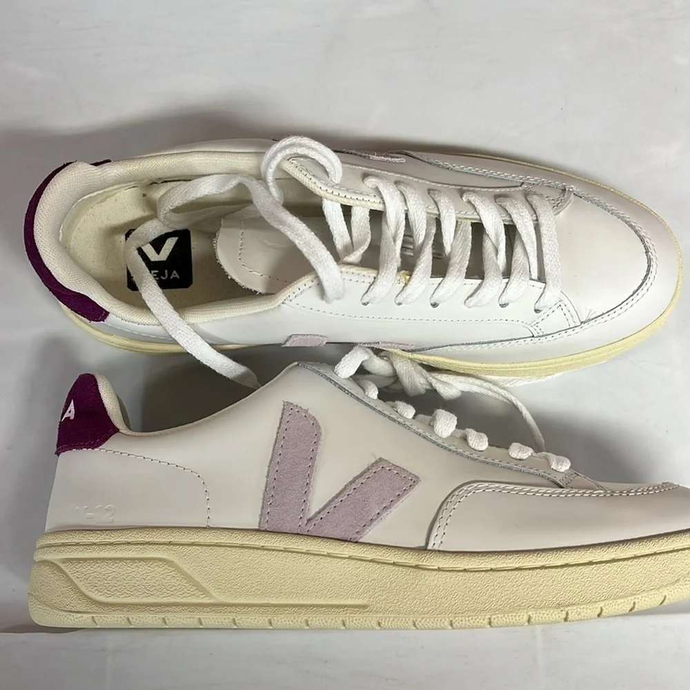 Veja V-12 Size 8 New White and Purple Sneakers Classic Design free People